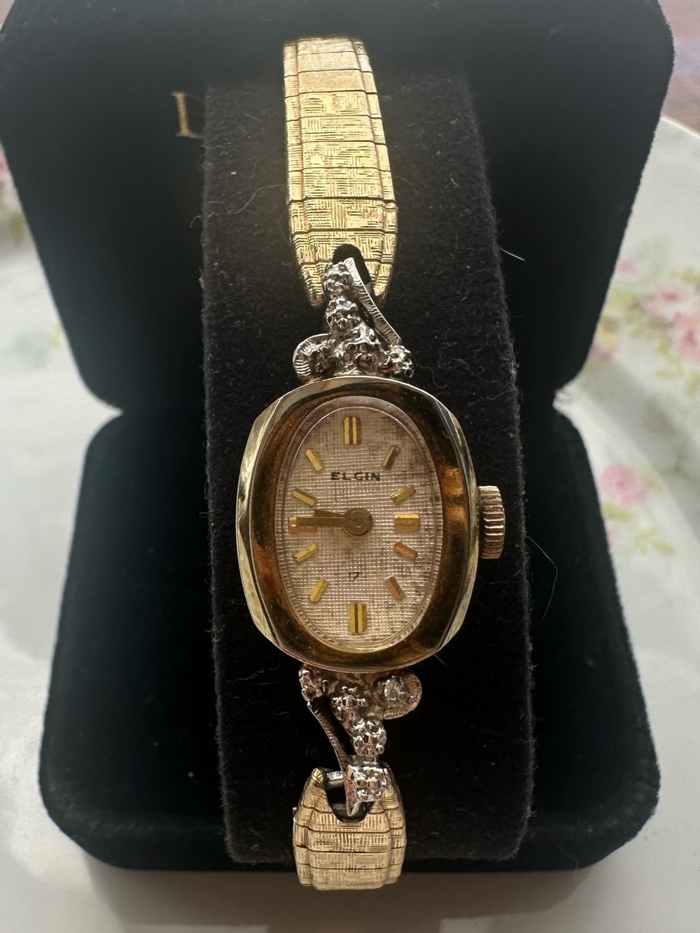 Vintage Midcentury Elgin 10K RGP Diamond Accent Ladies Cocktail Watch Gold Tone